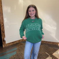 Green MERRY Ribbed Long Sleeve Shirt - Country Lace Boutique