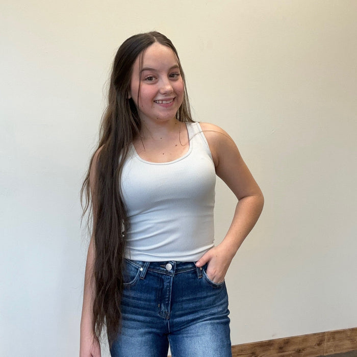 Grey Ribbed Tank Top with Built in Bra - Country Lace Boutique