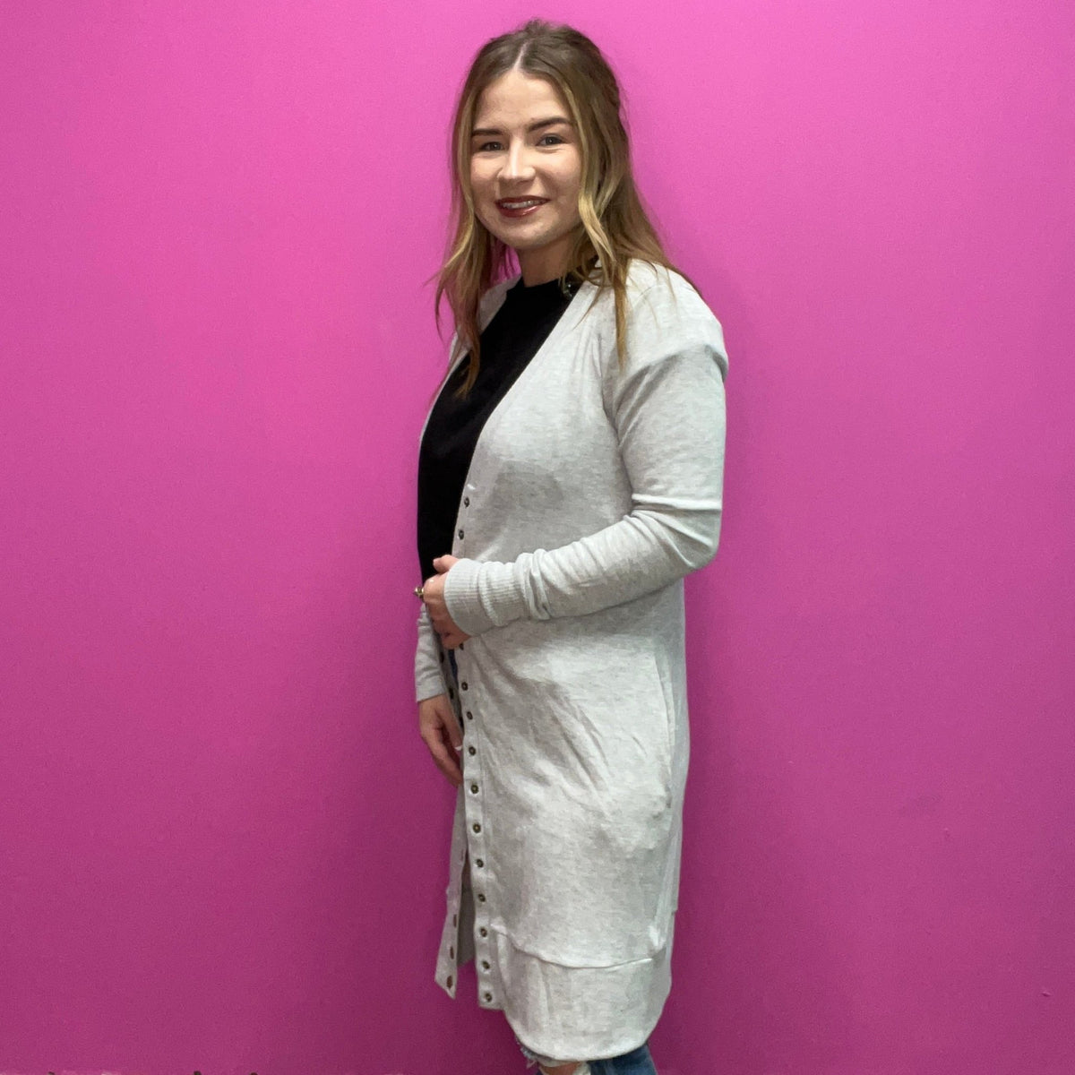 Grey Snap Down w/ Pockets Long Sleeve Soft Cardigan - Country Lace Boutique