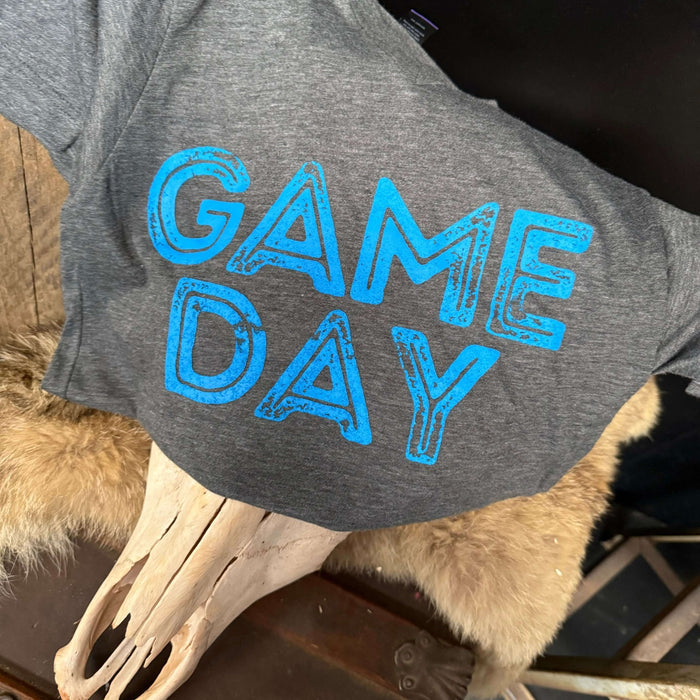 Heather Charcoal Grey Game Day with Blue V - Neck T-shirt / XS - Country Lace Boutique