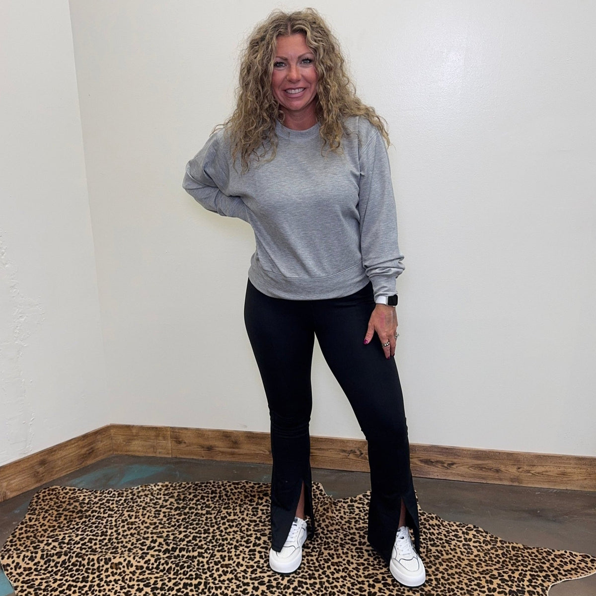 Heather Gray Super Soft Crop Sweat Shirt - Country Lace Boutique