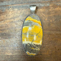 Huge Bumble Bee Oval with Rope Detail Sterling Silver Pendant for Necklace - Country Lace Boutique