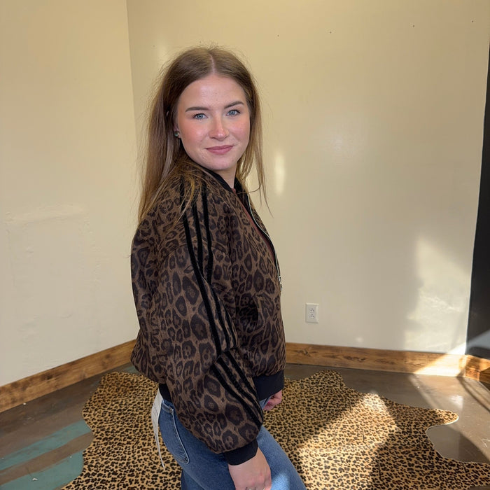 Leopard Crop Bomber Jacket - Country Lace Boutique