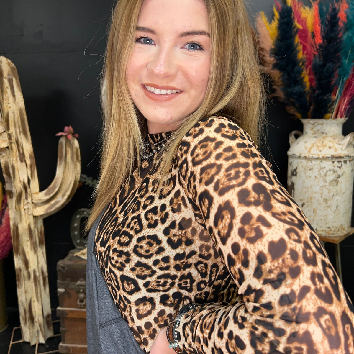 Leopard Hear Me Roar Mesh Long sleeve Top - Country Lace Boutique