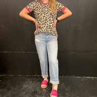 Leopard & Hot Pink Shortsleeve Top - Country Lace Boutique