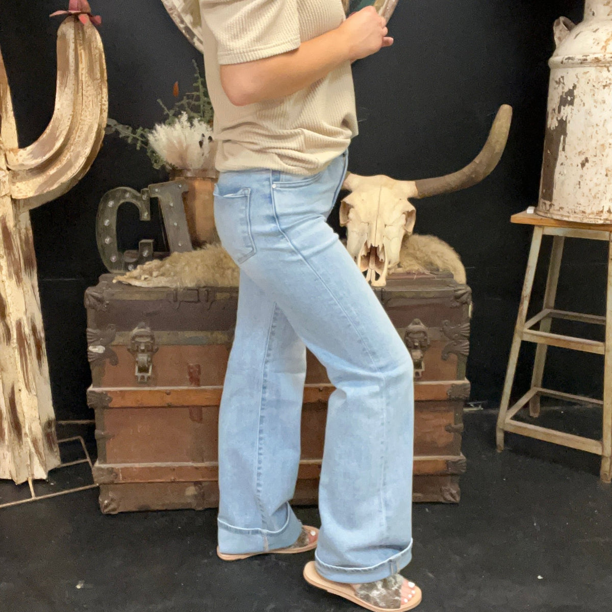 Light Wash High Rise Wide Leg 90's Risen Jeans - Country Lace Boutique