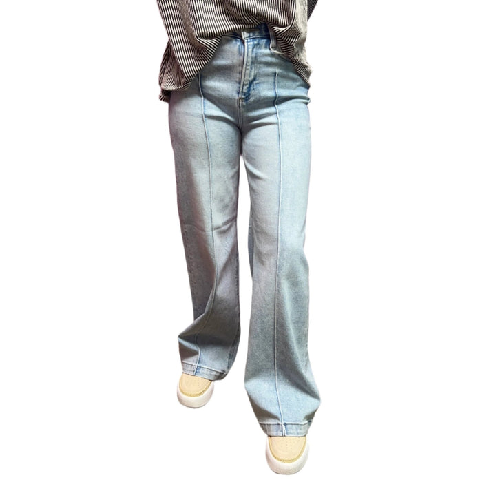 Light Wash High Waist Wide Leg Pintuck Detailed Risen Jeans - Country Lace Boutique
