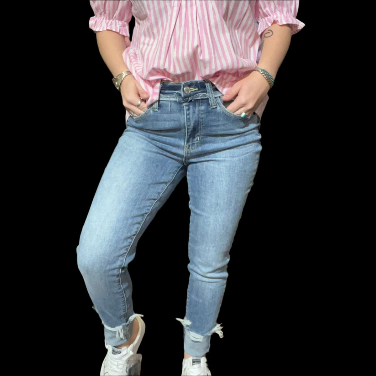 Lightwash Distressed Bottom Judy Blue Skinny Jeans - Country Lace Boutique