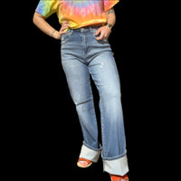 Medium Some Distressing Risen Trouser Leg Jeans - Country Lace Boutique