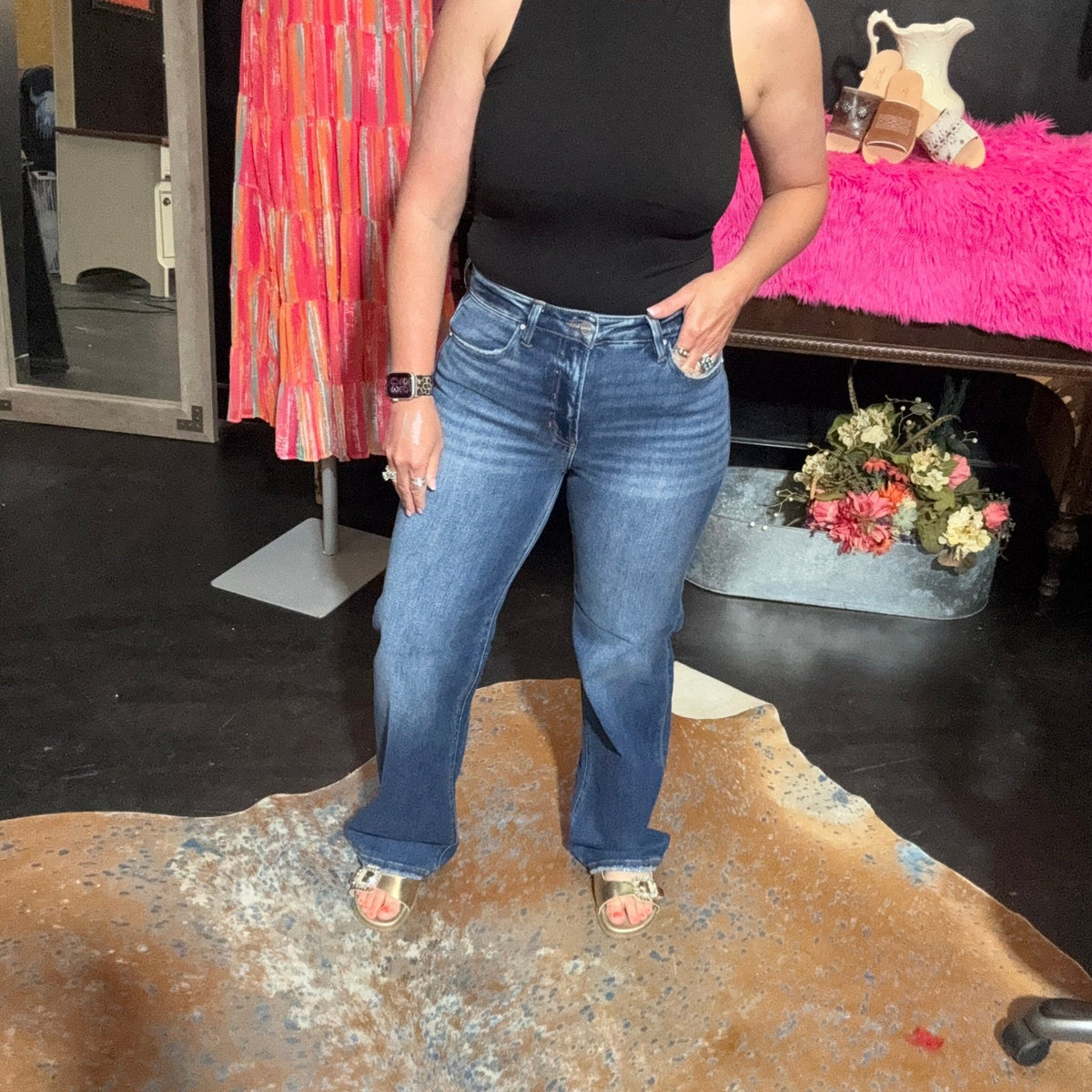 Medium Wash High - Rise Straight Risen Jeans - Country Lace Boutique