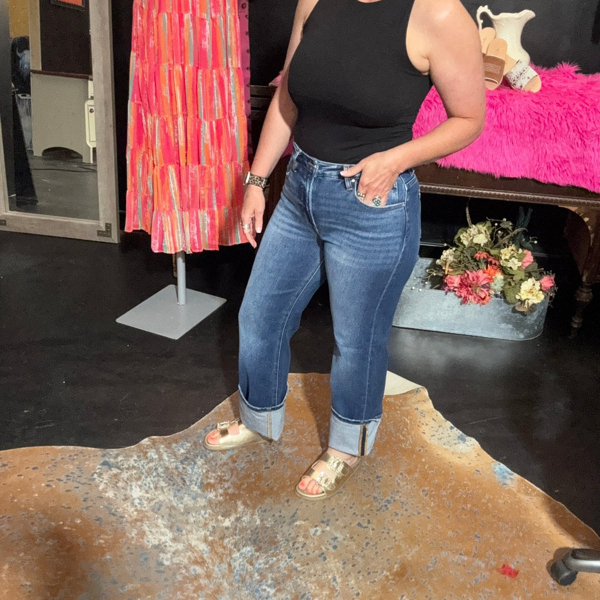 Medium Wash High - Rise Straight Risen Jeans - Country Lace Boutique