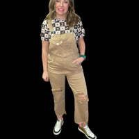 Mocha Khaki Risen Overalls Crop Jeans - Country Lace Boutique