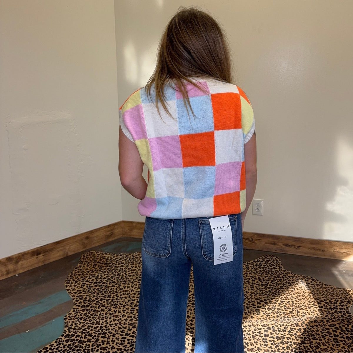 Multi Checker Rib Knit Sweater Vest - Country Lace Boutique