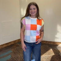 Multi Checker Rib Knit Sweater Vest - Country Lace Boutique
