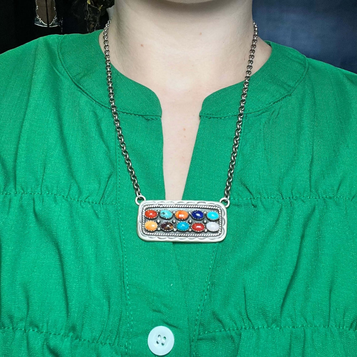 Multi Colored Stamped Detail Sterling Silver Necklace - Country Lace Boutique