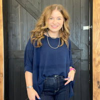 Navy Ribbed Dolman Shortsleeve Top - Country Lace Boutique