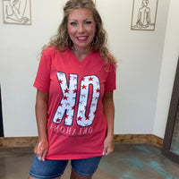 OK Small Town America Stars & Bows V - Neck Short Sleeve T Shirt - Country Lace Boutique