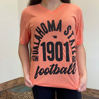 Oklahoma State Vintage Arch V Neck Short Sleeve T Shirt - Country Lace Boutique