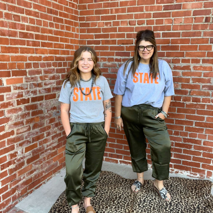 Olive Cargo Satin Joggers | X - Small - Country Lace Boutique