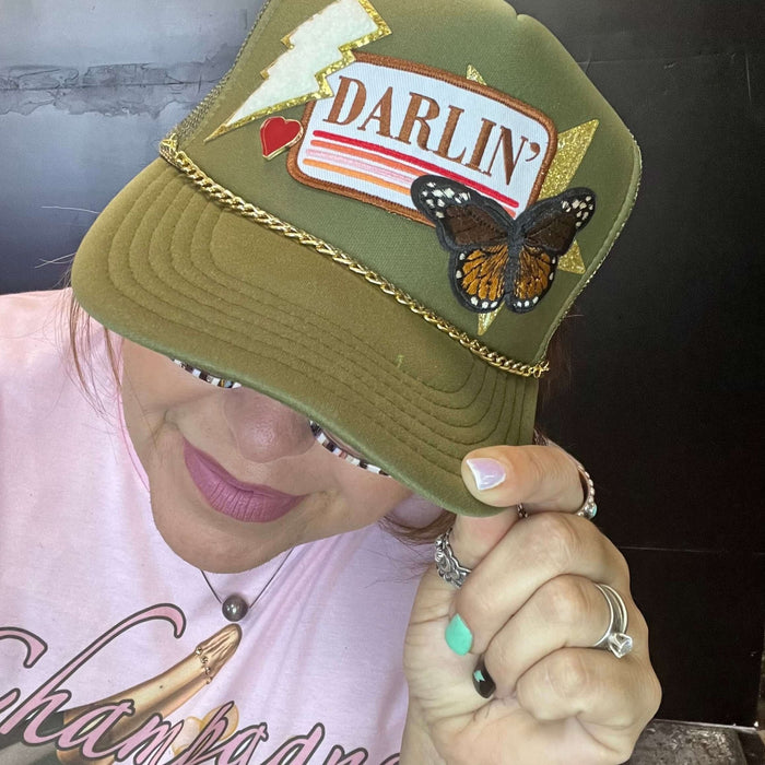 Olive Darlin' Custom Trucker Hat w/Chain - Country Lace Boutique
