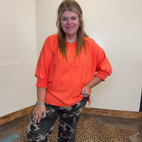 Orange Blouse with Smocking Sleeves Top - Country Lace Boutique