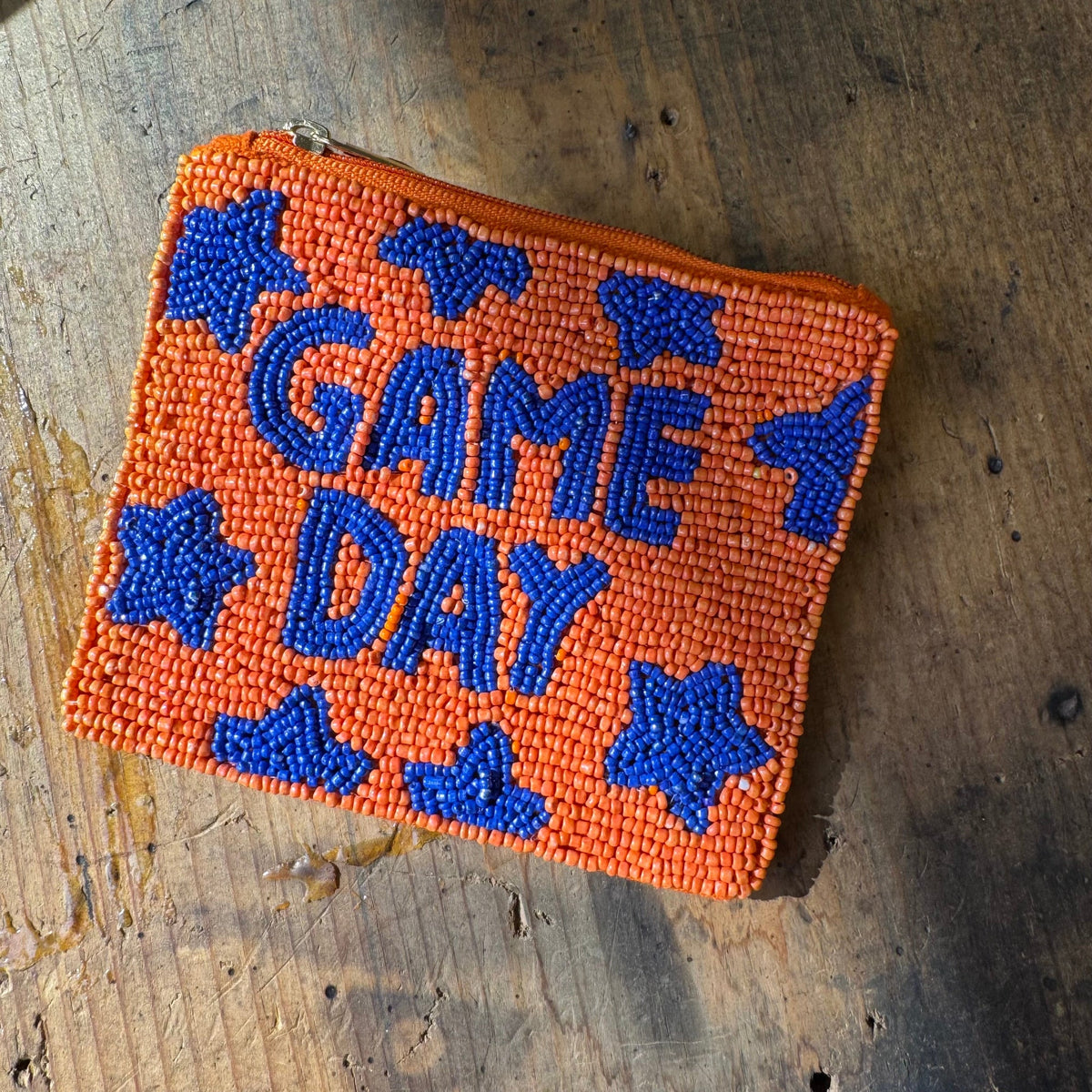 Orange & Blue Game Day Beaded Coin Wallet - Country Lace Boutique