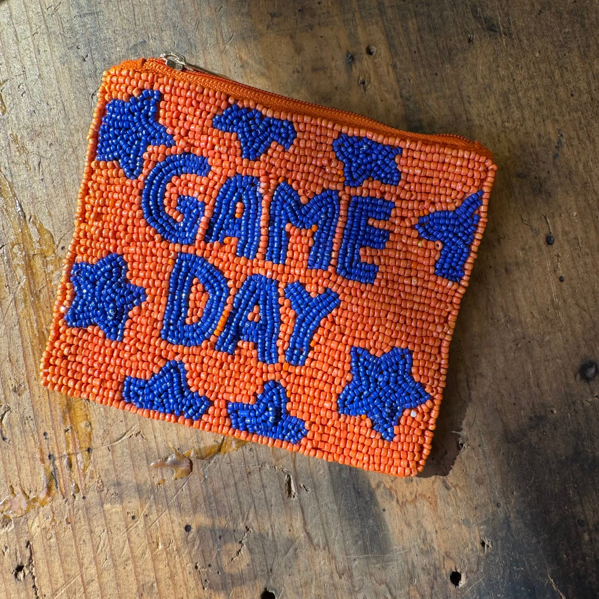 Orange & Blue Game Day Beaded Coin Wallet - Country Lace Boutique