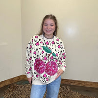 Pink Animal Print W/ Pink Cherry Long Sleeve Sweatshirt - Country Lace Boutique