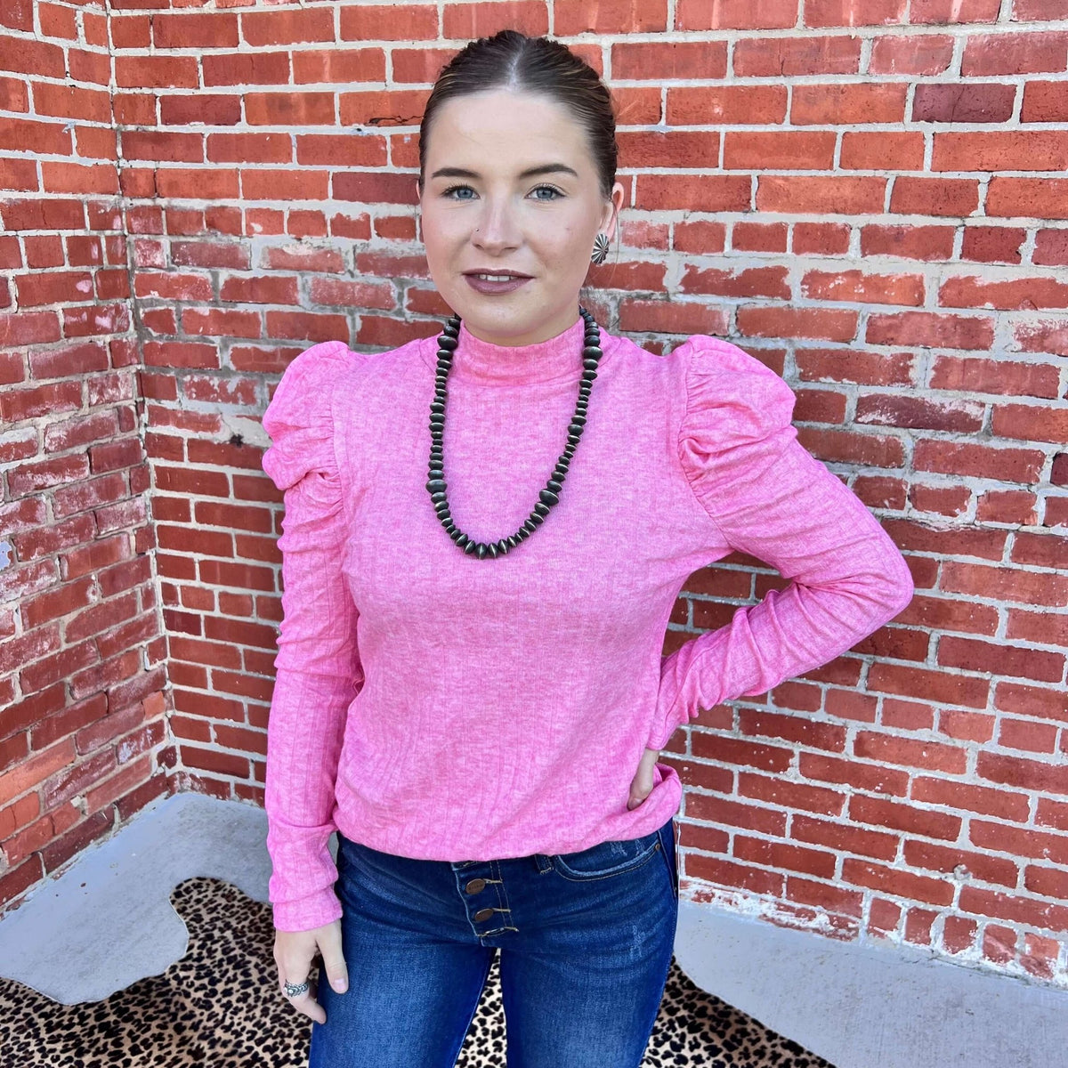 Pink Ruffle Shoulder Long Sleeve Medium - Country Lace Boutique