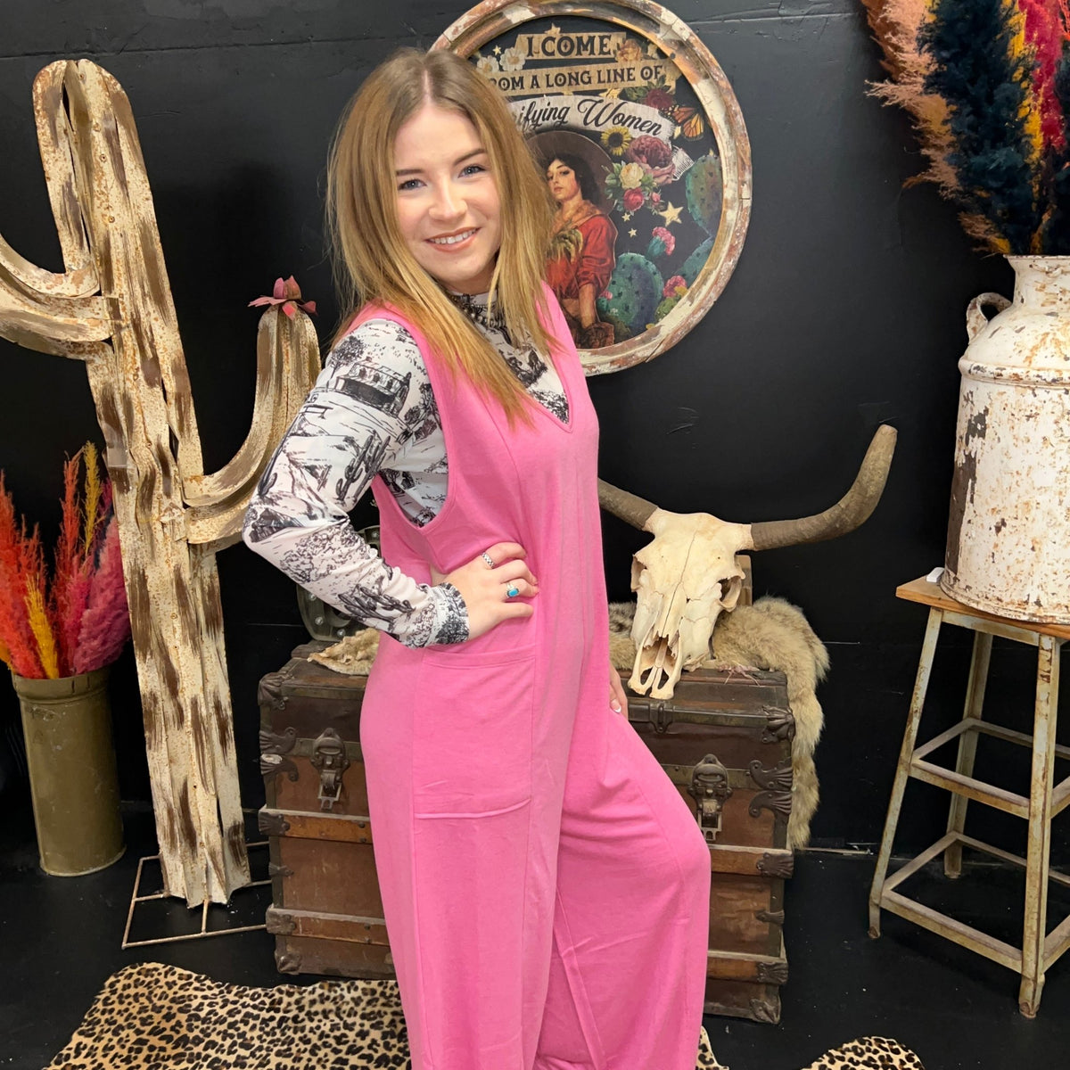 Pink Sleeveless Romper Jumpsuit w/ Pcokets - Country Lace Boutique