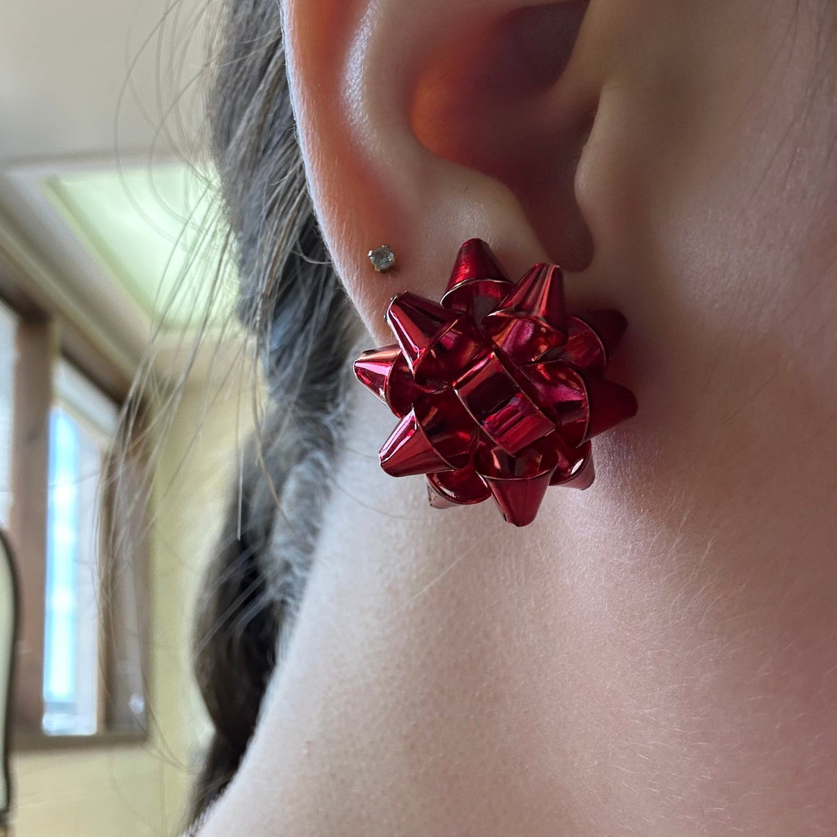 Red Christmas Bow Post Stud Fashion Earrings - Country Lace Boutique