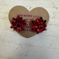 Red Christmas Bow Post Stud Fashion Earrings - Country Lace Boutique