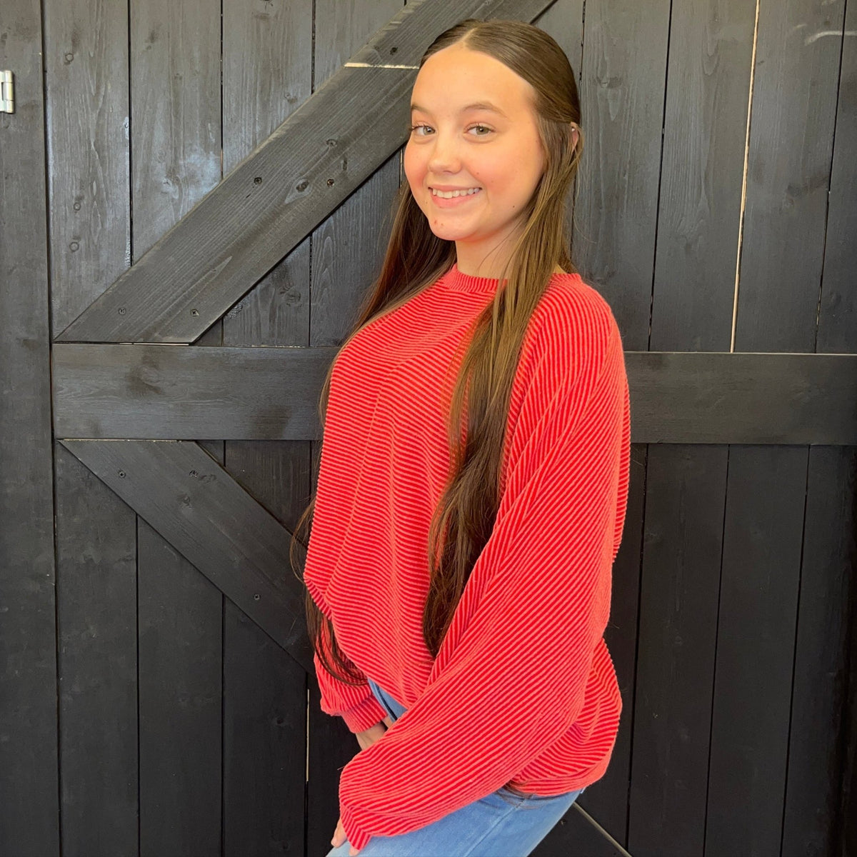Red Dolman Ribbed Soft Long Sleeve Shirt - Country Lace Boutique