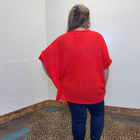 Red Waffle Dolman Short Sleeve Top - Country Lace Boutique