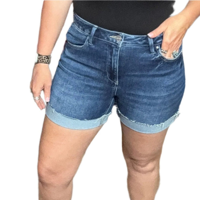 Risen High Rise Cuffed Dark Shorts - Country Lace Boutique