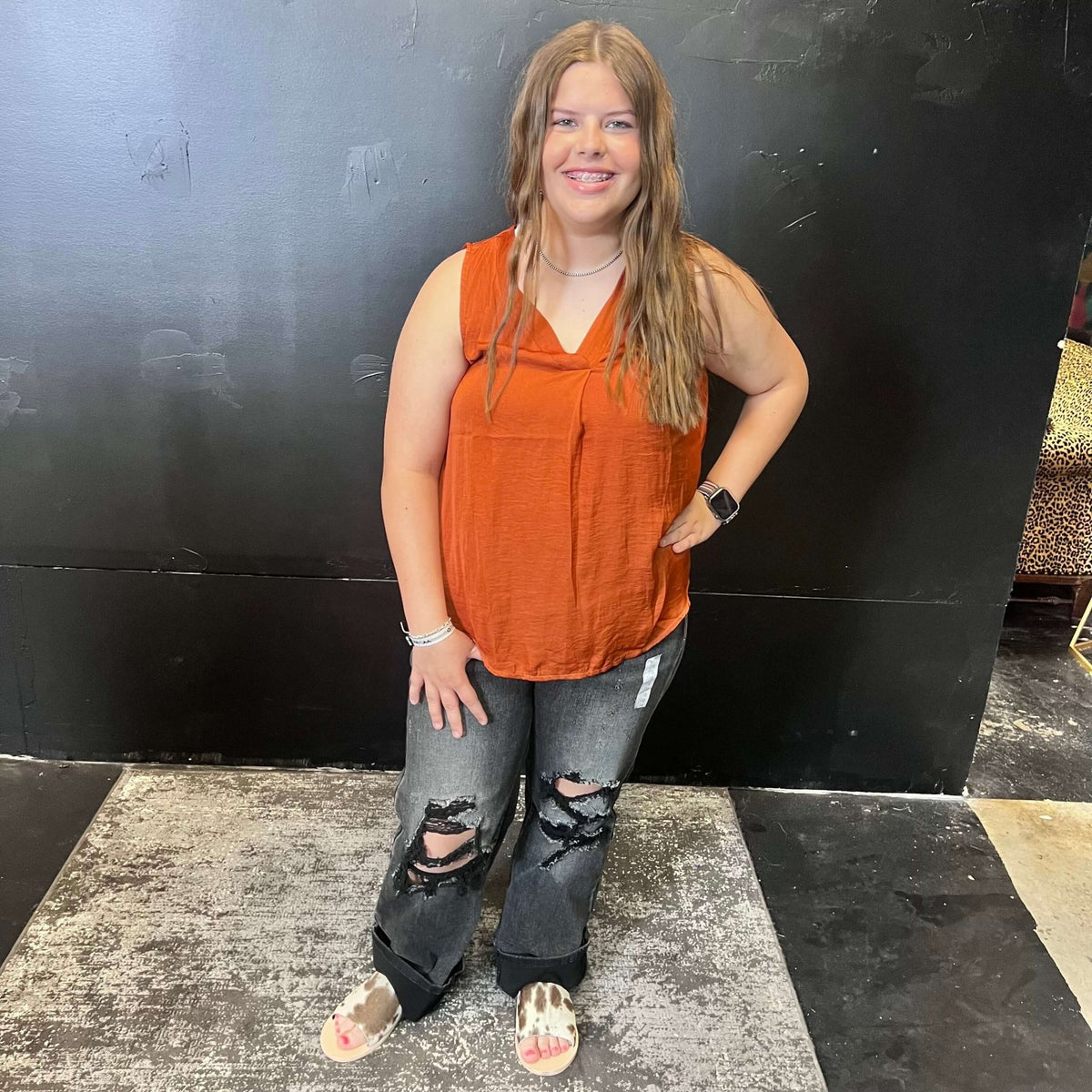 Rust V Neck Sleeveless Top - Country Lace Boutique