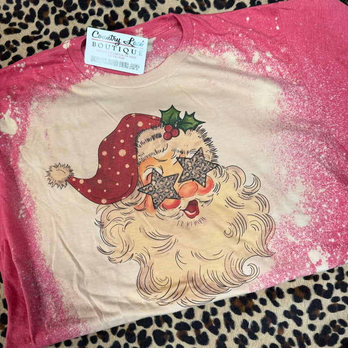 Small Christmas Animal Print Star Eyes Bleached Red T-shirt - Country Lace Boutique
