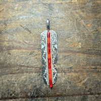 Stamped Feather W/ Red Beading Sterling Silver Necklace Pendant - Country Lace Boutique