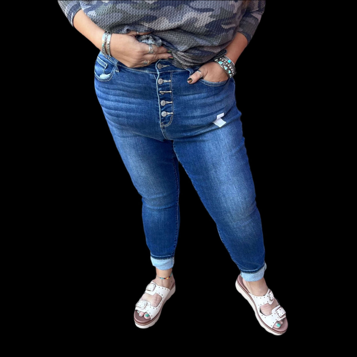 Stonewash 5 Button Judy Blue Skinny Jeans - Country Lace Boutique