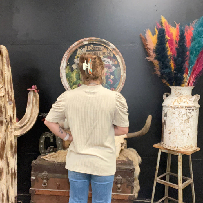 Tan Bare My Sole Bubble Short Sleeve Top size small - Country Lace Boutique