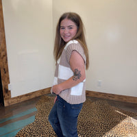 Tan & White V Neck Checker Sweater Vest - Country Lace Boutique