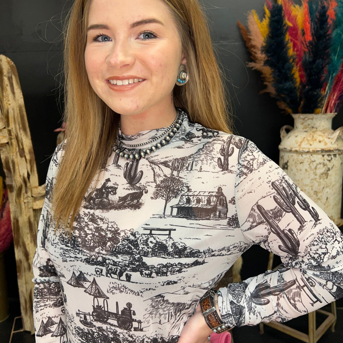 The Old Days Mesh Long sleeve Top - Country Lace Boutique