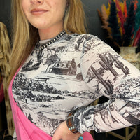 The Old Days Mesh Long sleeve Top - Country Lace Boutique