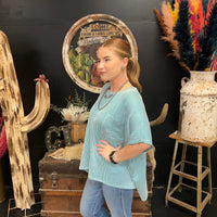 Turquoise and White Ribbed Dolman Short Sleeve Top SIZE 2XL/3XL - Country Lace Boutique