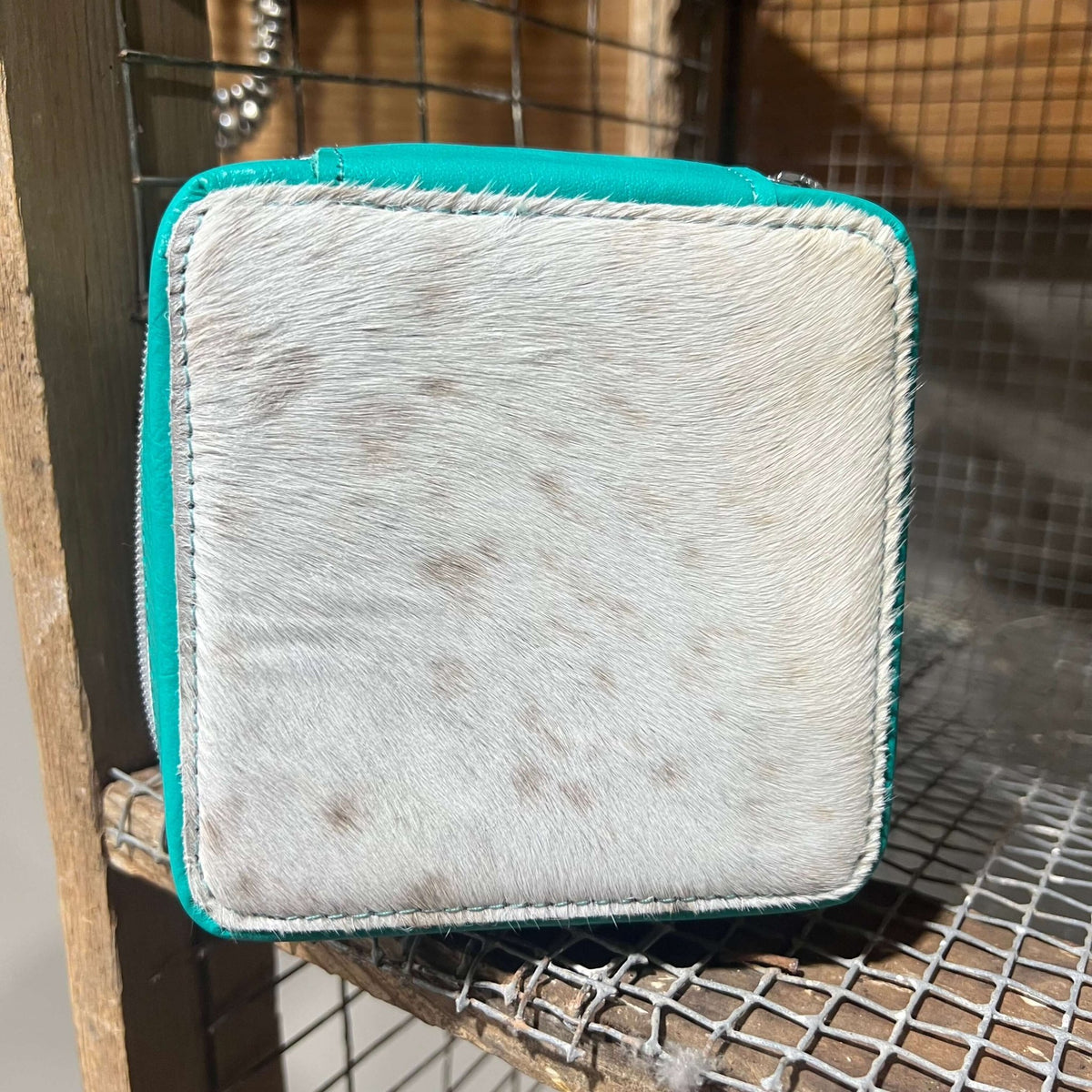 Turquoise Square Cowhide Jewelry Case - Country Lace Boutique
