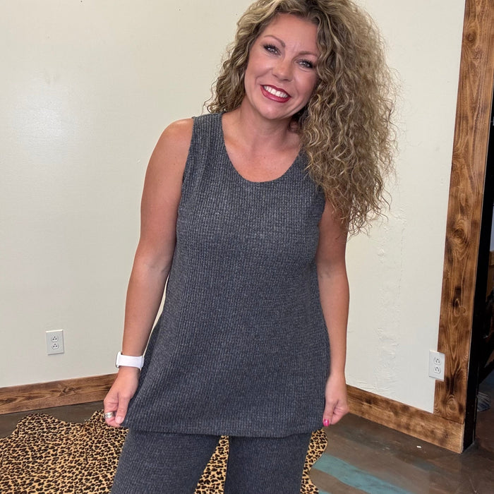Unwind Charcoal Gray Ribbed Tank Top - Country Lace Boutique