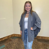 Waffle Charcoal Grey Long Sleeve Dolman Cardigan - Country Lace Boutique