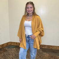 Waffle Mustard Yellow Long Sleeve Dolman Cardigan - Country Lace Boutique