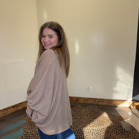 Waffle Tan Mocha Long Sleeve Dolman Cardigan - Country Lace Boutique
