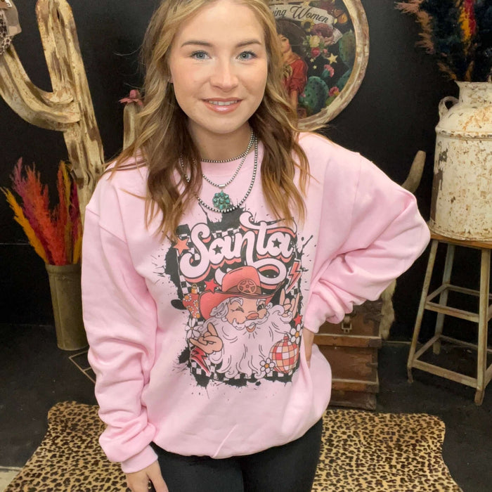 WESTERN Cowboy Santa Pink Sweatshirt - Country Lace Boutique